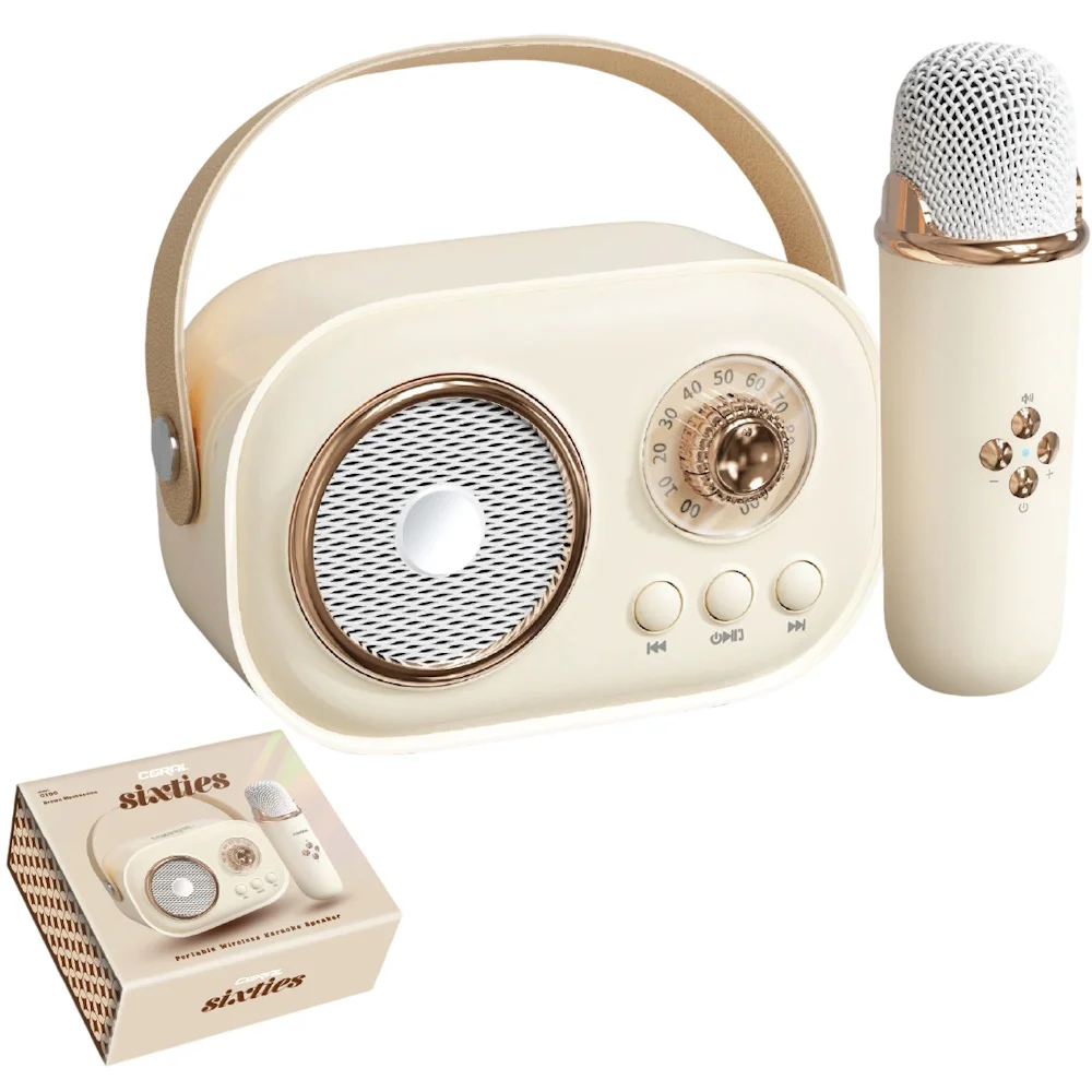 רמקול קריוקי נייד כולל מיקרופון Coral קורל Sixties C100 חום